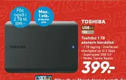 Bilka Toshiba 1 TB ekstern harddisk, DKK 399 tilbud