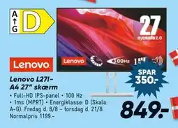 Bilka Lenovo L27-IA4 27” skærm, DKK 849 tilbud