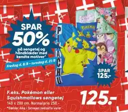 Bilka Pokémon eller Squishmallows sengetøj, DKK 125 tilbud