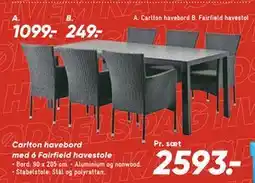 Bilka Carlton havebord med 6 Fairfield havestole, DKK 2593 tilbud