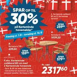 Bilka Kerteminde cafébord 80 cm med 2 Kerteminde havestole, DKK 2317.6 tilbud