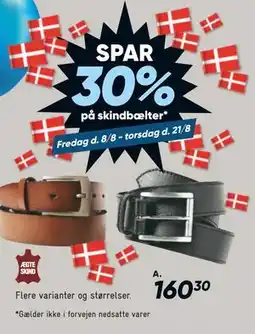 Bilka SPAR 30% på skindbælter tilbud