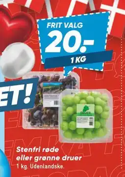 Bilka Stenfri røde eller grønne druer, DKK 20 tilbud