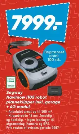Bilka Segway Navimow i105 robot plæneklipper inkl. garage + 4G modul, DKK 7999 tilbud