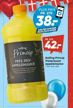 Bilka Salling Princip friskpresset appelsinjuice, DKK 42, App-pris tilbud
