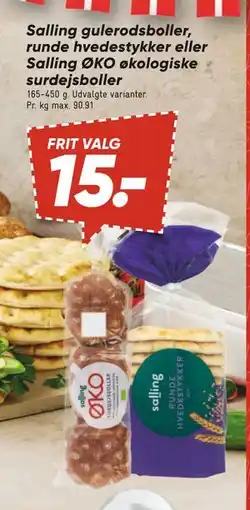 Bilka Salling gulerodsboller, runde hvedestykker eller Salling ØKO økologiske surdejsboller, DKK 15 tilbud