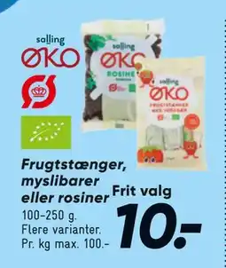 Bilka Frugtstænger, myslibarer eller rosiner, DKK 10 tilbud