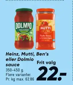 Bilka Heinz, Mutti, Ben’s eller Dolmio sauce, DKK 22 tilbud