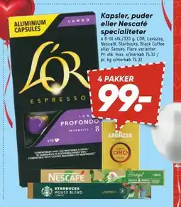 Bilka Kapsler, puder eller Nescafé specialiteter, DKK 99 tilbud