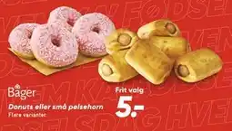 Bilka Donuts eller små pølsehorn, DKK 5 tilbud