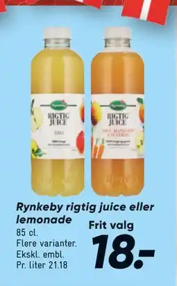 Bilka Rynkeby rigtig juice eller lemonade, DKK 18 tilbud