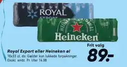 Bilka Royal Export eller Heineken øl, DKK 89 tilbud