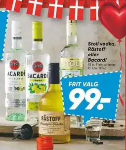 Bilka Stoli vodka, Råstoff eller Bacardi, DKK 99 tilbud