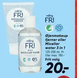 Bilka Øjenmakeup fjerner eller Micellar water 3 in 1, DKK 20 tilbud