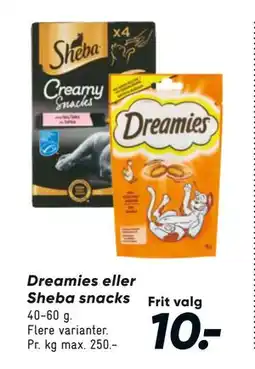 Bilka Dreamies eller Sheba snacks, DKK 10 tilbud