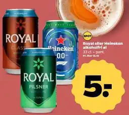 Netto Royal eller Heineken alkoholfri øl, DKK 5 tilbud