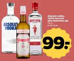 Netto Absolut vodka, Taffel Akvavit eller Beefeater gin, DKK 99 tilbud