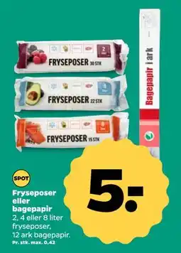 Netto Fryseposer eller bagepapir, DKK 5 tilbud
