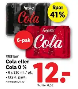 Lidl Cola eller Cola 0 %, DKK 12 tilbud