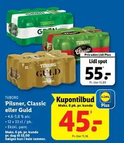 Lidl Pilsner, Classic eller Guld, DKK 55, App-pris tilbud