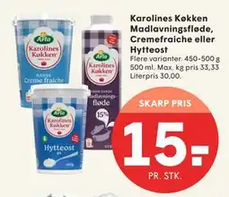 SPAR Karolines Køkken Madlavningsfløde, Cremefraiche eller Hytteost, DKK 15 tilbud
