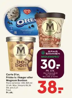 SPAR Carte D’or, Frisko Is i Bæger eller Magnum Bonbon, DKK 38, App-pris tilbud