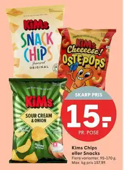 SPAR Kims Chips eller Snacks, DKK 15 tilbud