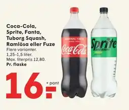SPAR Coca-Cola, Sprite, Fanta, Tuborg Squash, Ramlösa eller Fuze, DKK 16 tilbud