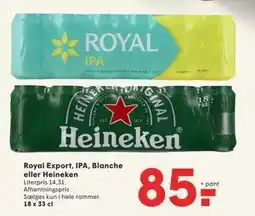 SPAR Royal Export, IPA, Blanche eller Heineken, DKK 85 tilbud
