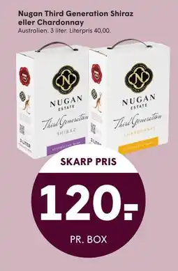 SPAR Nugan Third Generation Shiraz eller Chardonnay, DKK 120 tilbud