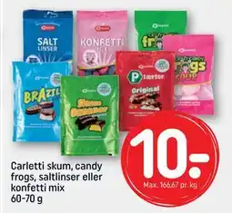 REMA 1000 Carletti skum, candy frogs, saltlinser eller konfetti mix 60-70 g, DKK 10 tilbud