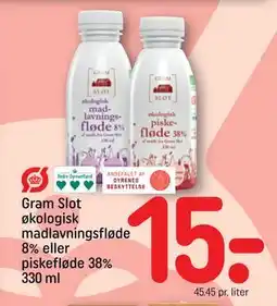 REMA 1000 Gram Slot økologisk madlavningsfløde 8% eller piskefløde 38% 330 ml, DKK 15 tilbud