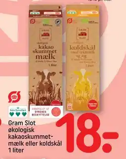 REMA 1000 Gram Slot økologisk kakaoskummetmælk eller koldskål 1 liter, DKK 18 tilbud