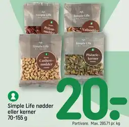 REMA 1000 Simple Life nødder eller kerner 70-155 g, DKK 20 tilbud