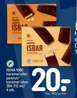 REMA 1000 REMA 1000 karamel eller peanut/ karamel isbar 204-212 ml/ 4 stk, DKK 20 tilbud