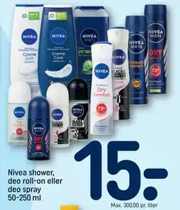 REMA 1000 Nivea shower, deo roll-on eller deo spray 50-250 ml, DKK 15 tilbud