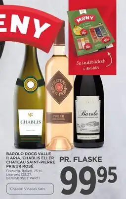 MENY BAROLO DOCG VALLE ILARIA, CHABLIS ELLER CHATEAU SAINT-PIERRE PRIEUR ROSÉ, DKK 99.95 tilbud