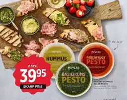 MENY MEYERS HUMMUS ELLER PESTO, DKK 39.95 tilbud