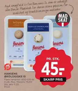 MENY HANSENS ØKOLOGISKE IS, DKK 45 tilbud