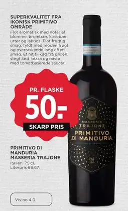 MENY PRIMITIVO DI MANDURIA MASSERIA TRAJONE, DKK 50 tilbud