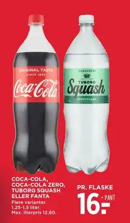 MENY COCA-COLA, COCA-COLA ZERO, TUBORG SQUASH ELLER FANTA, DKK 16 tilbud