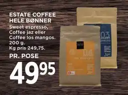 MENY ESTATE COFFEE HELE BØNNER, DKK 49.95 tilbud