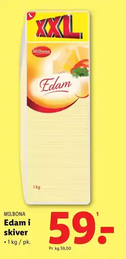 Lidl MILBONA Edam i skiver tilbud