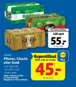 Lidl TUBORG Pilsner, Classic eller Guld tilbud