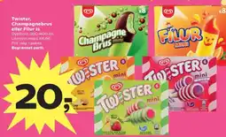 Kvickly Twister, Champagnebrus eller Filur is tilbud