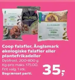 Kvickly Coop falafler, Änglamark økologiske falafler eller plantefrikadeller tilbud