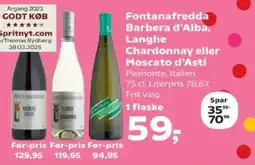 Kvickly Fontanafredda Barbera d'Alba, Langhe Chardonnay eller Moscato d'Asti tilbud