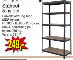 Harald Nyborg Stålreol 5 hylder, DKK 249 tilbud