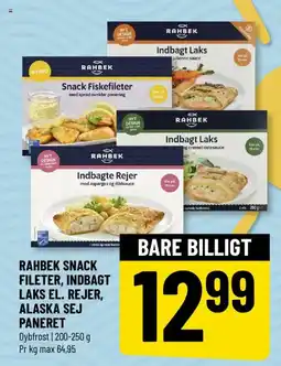 Løvbjerg RAHBEK SNACK FILETER, INDBAGT LAKS EL. REJER, ALASKA SEJ PANERET tilbud