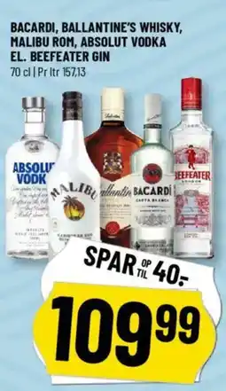 Løvbjerg BACARDI, BALLANTINE'S WHISKY, MALIBU ROM, ABSOLUT VODKA EL. BEEFEATER GIN tilbud